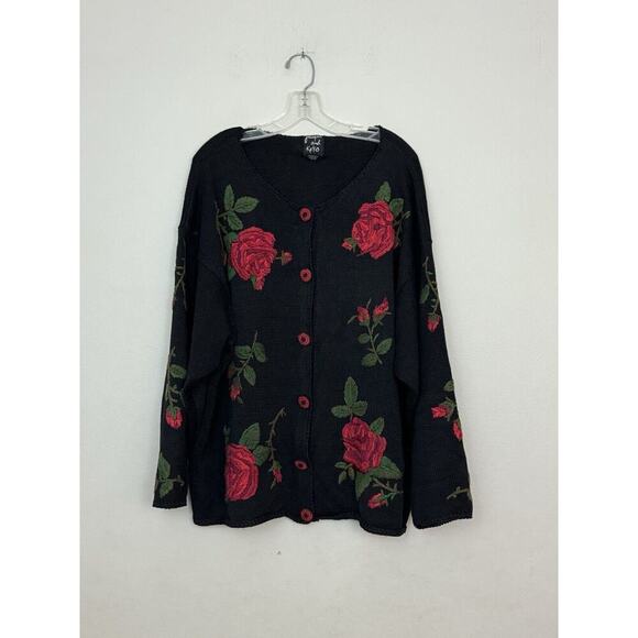 Vintage Jacque and Koko Plus Size 22 24 Floral Embroidered Knit Cardigan Artsy - Picture 1 of 10